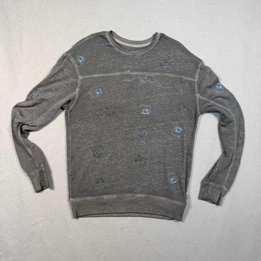 Disney Ink & Paint Mens Sketch Mineral Wash Sweatshirt Small S Gray Mickey Dumbo